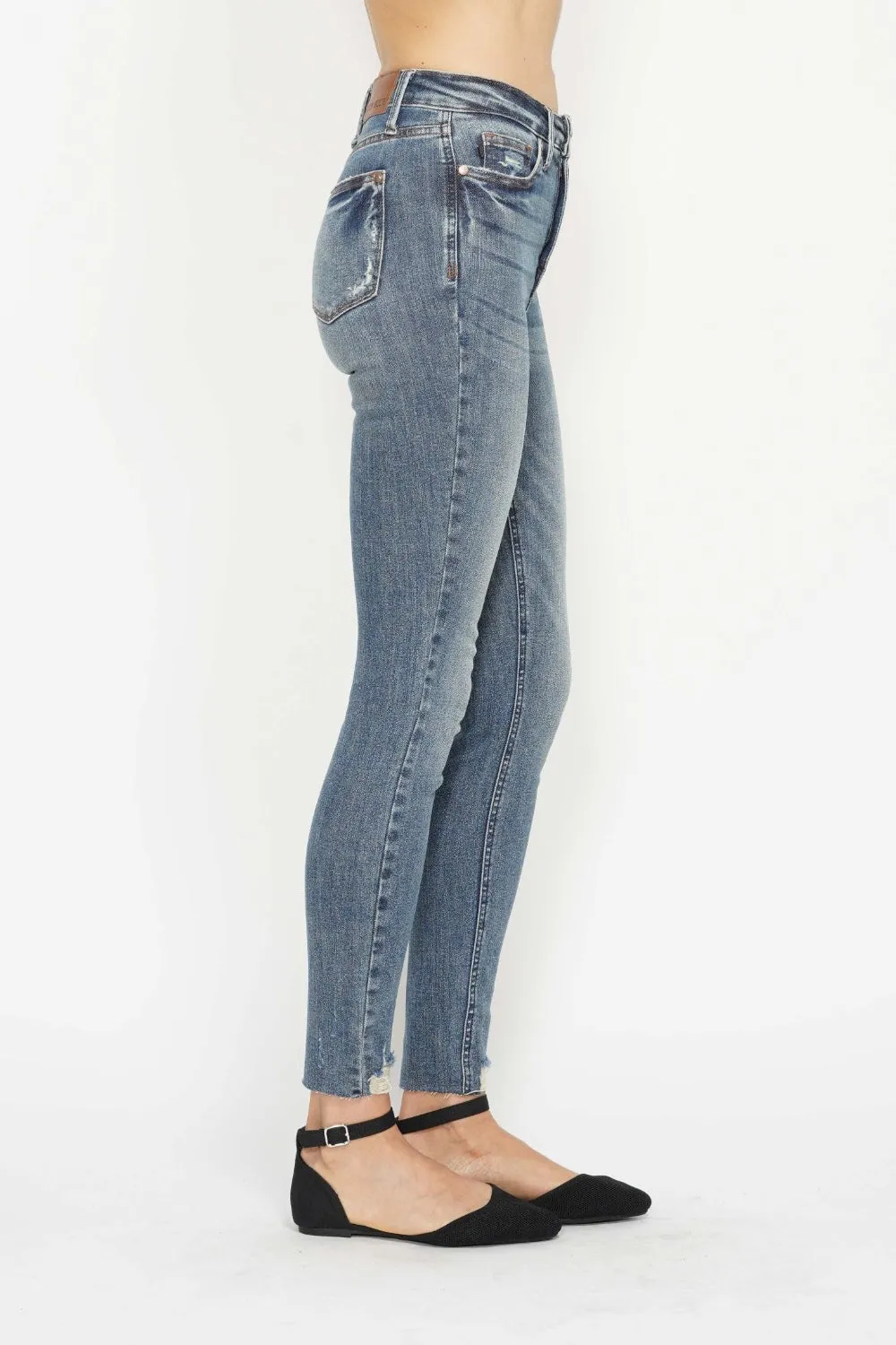 Judy Blue Tummy Control Vintage Wash Hem Destroy Skinny Jeans (Online Exclusive)