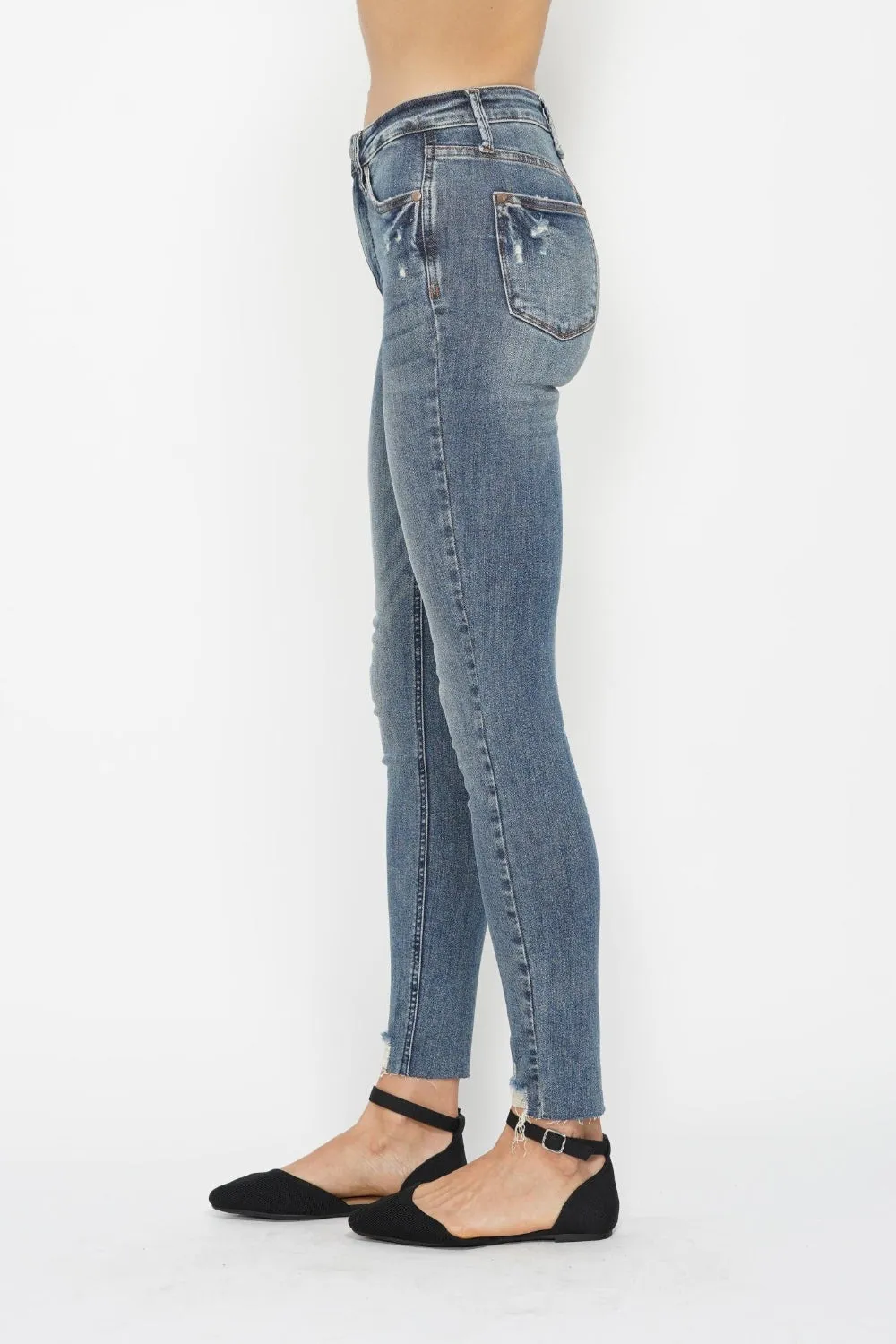 Judy Blue Tummy Control Vintage Wash Hem Destroy Skinny Jeans (Online Exclusive)