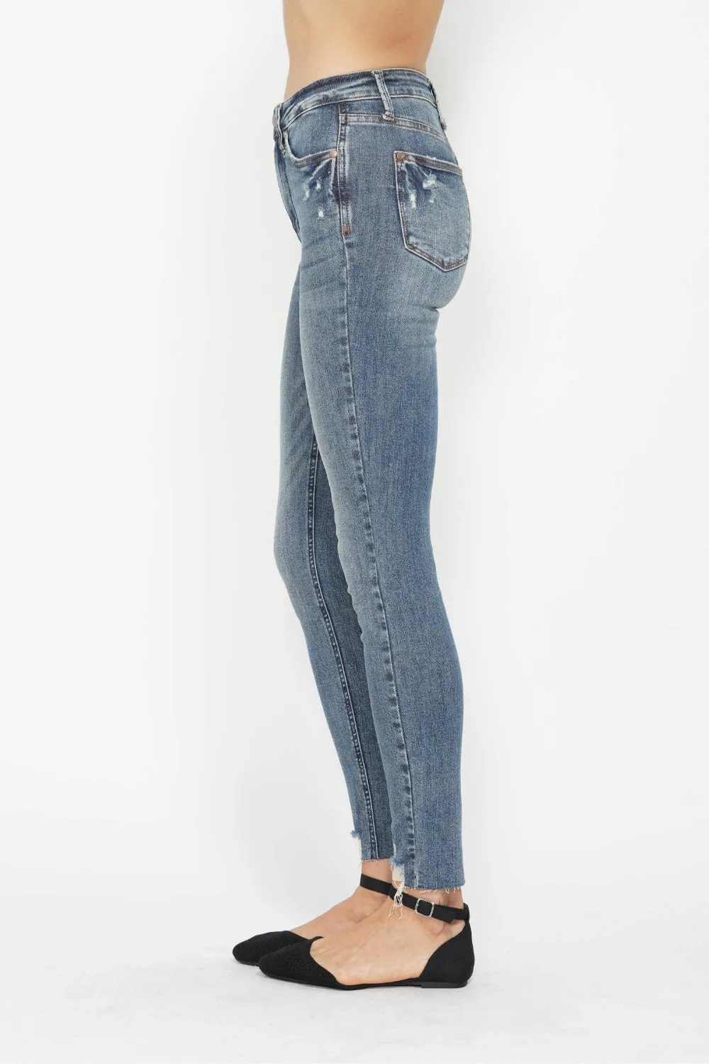 Judy Blue Tummy Control Vintage Wash Hem Destroy Skinny Jeans (Online Exclusive)