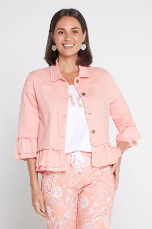 Leelah Cropped Ruffle Denim Jacket - Peach