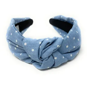 Light Blue Polka Denim Knot Headband