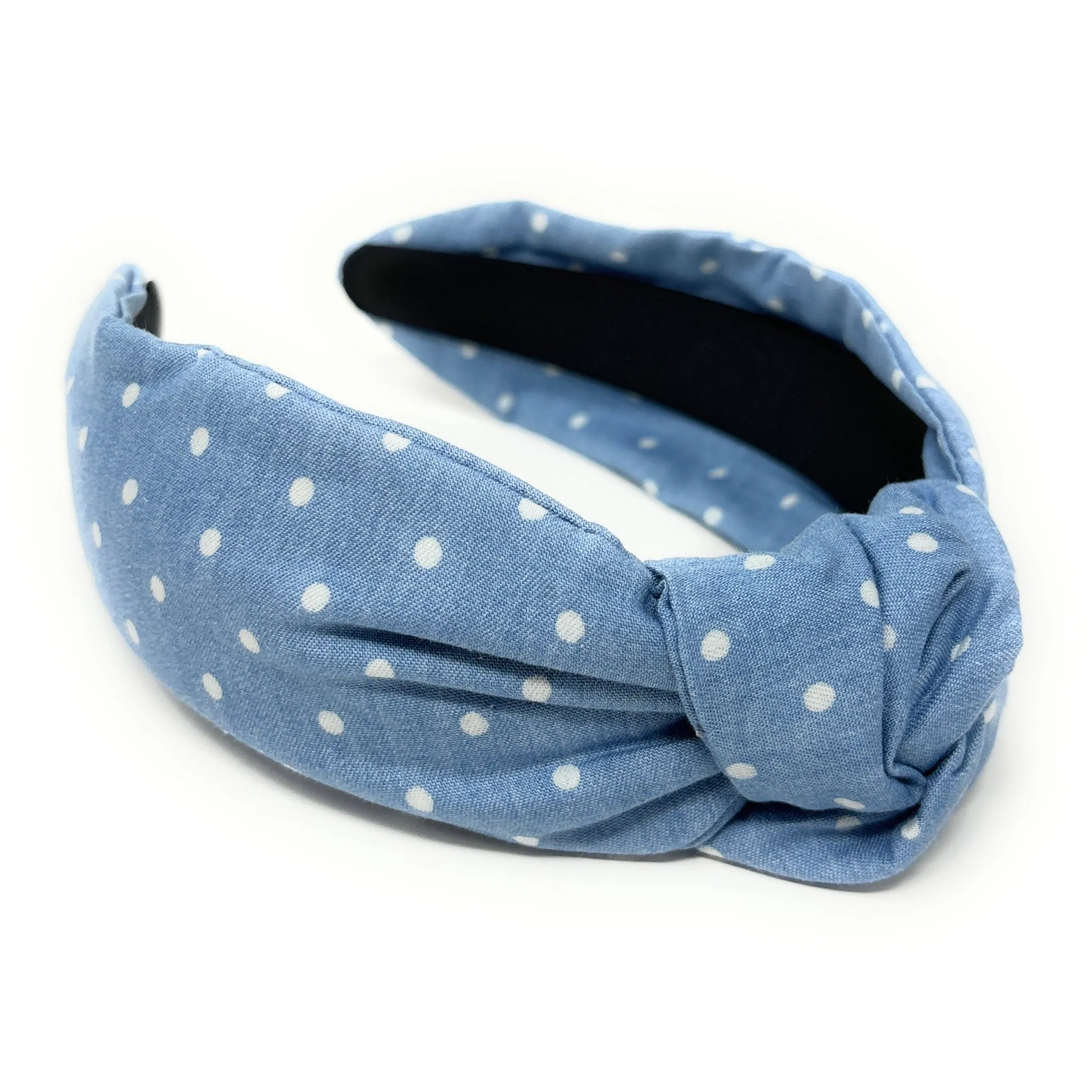 Light Blue Polka Denim Knot Headband