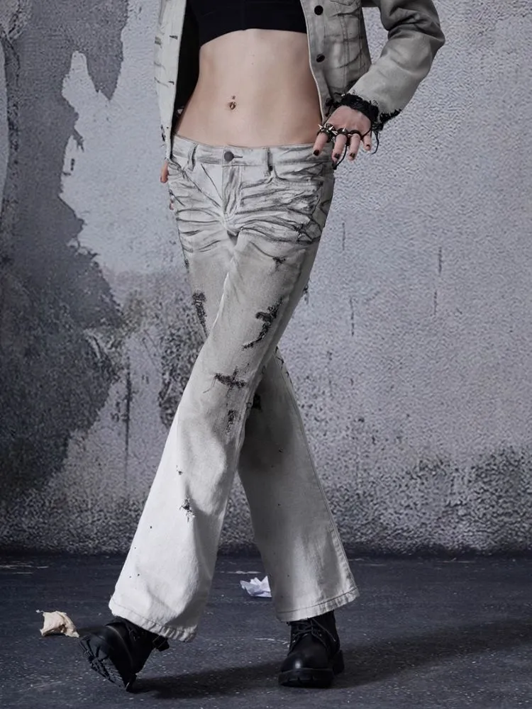 Low-rise wide-legged bare-ear jeans【s0000006693】