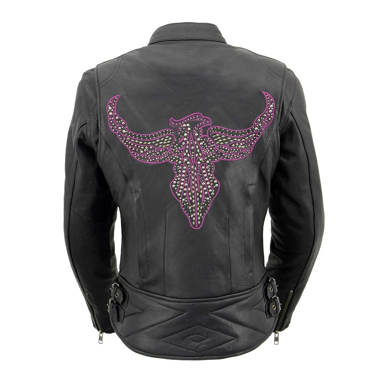 Milwaukee Leather MLL2570 Women's 'Phoenix Embroidered' Black and Purple Motorcycle Leather Jacket