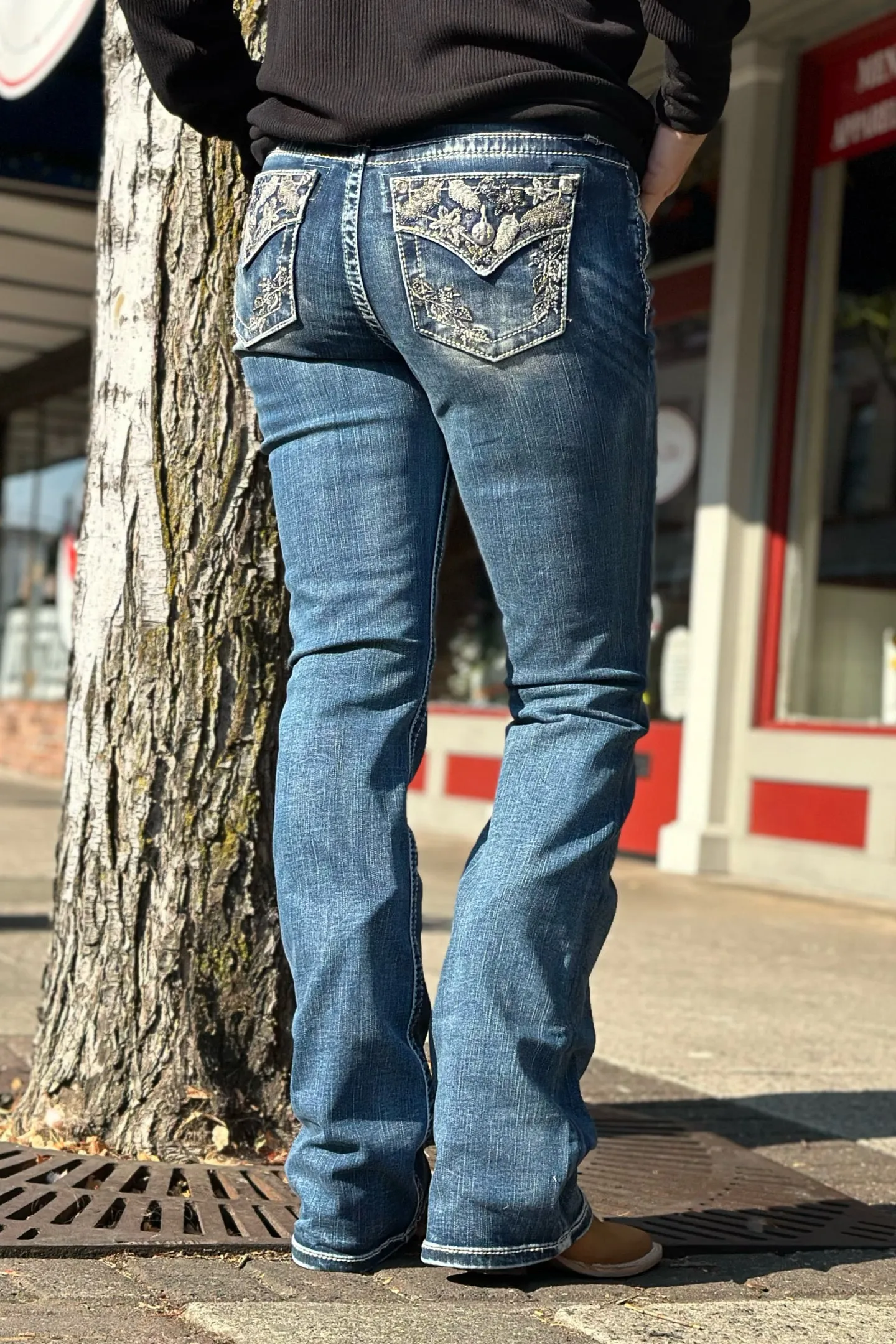 Miss Me Mid Rise "Autumn Vibes" Denim Bootcut Jean