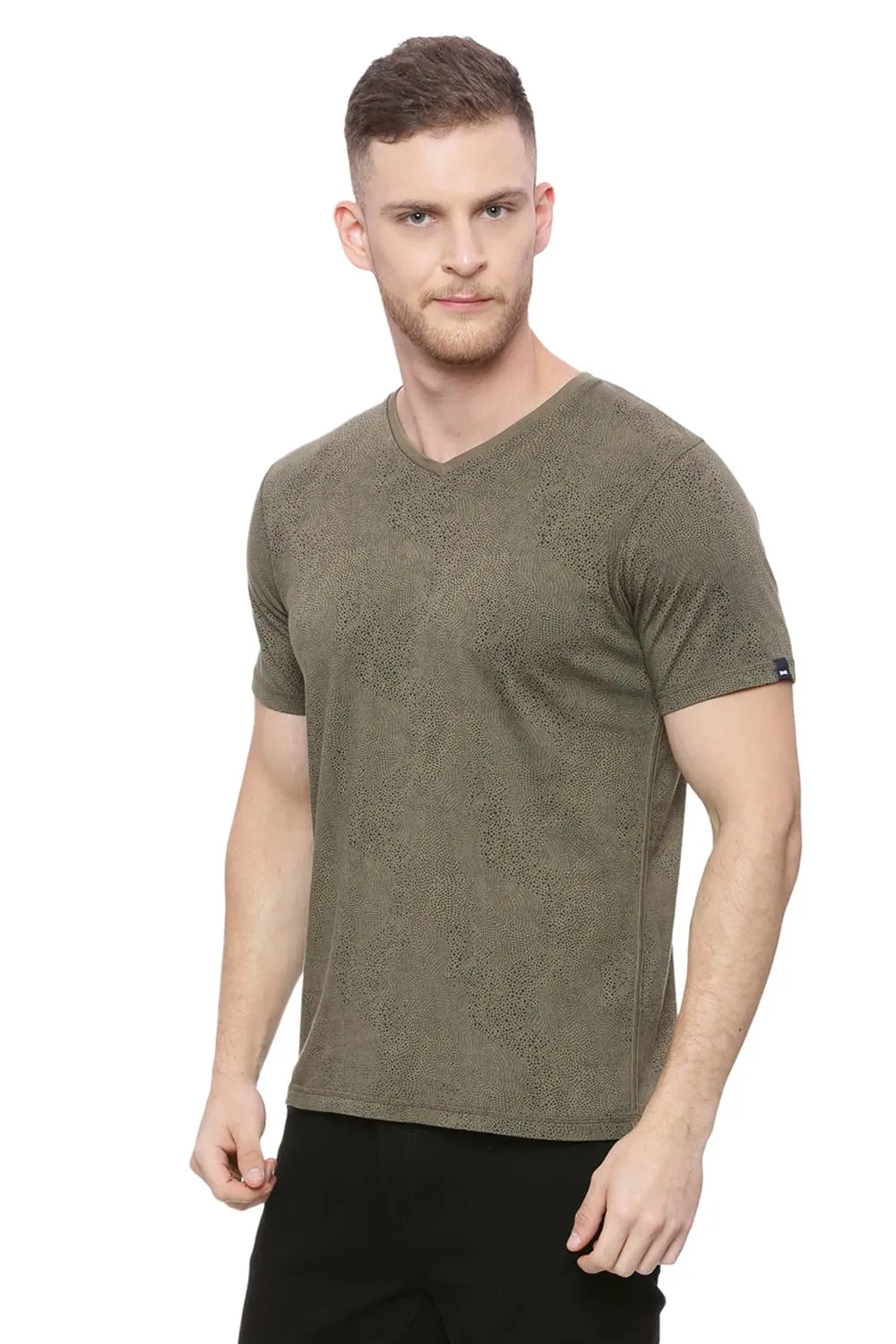 Muscle Fit Printed V Neck T Shirt