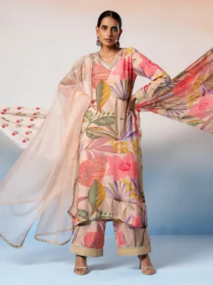 Nirupa Peach Printed Gota Patti Kurta Set