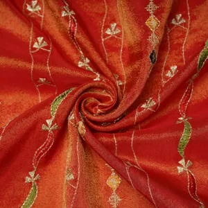 Orange Thread Embroidery Viscose Zari Tissue Fabric 19895