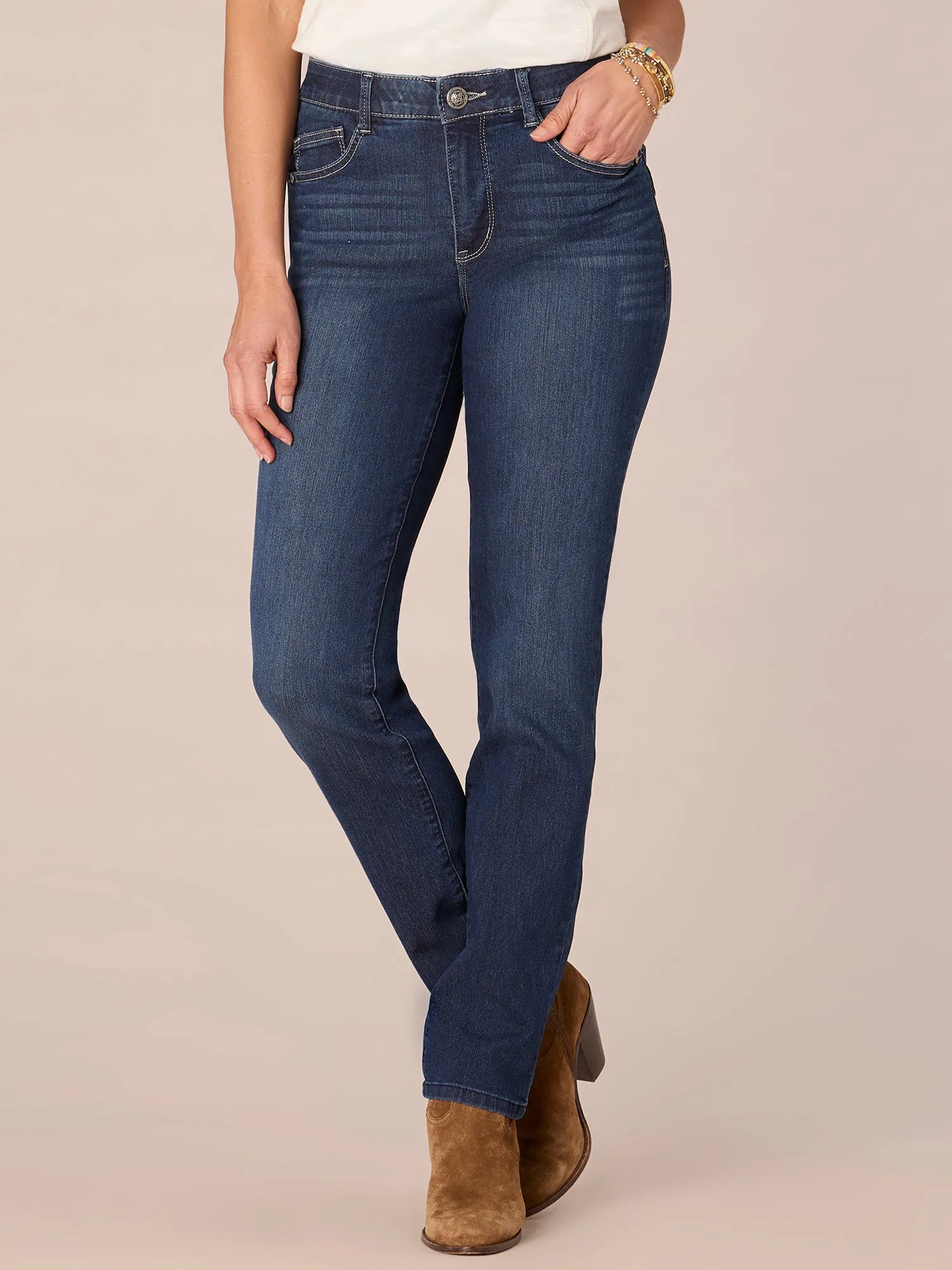 "Ab"solution® Petite High Rise Straight Leg Indigo Jeans