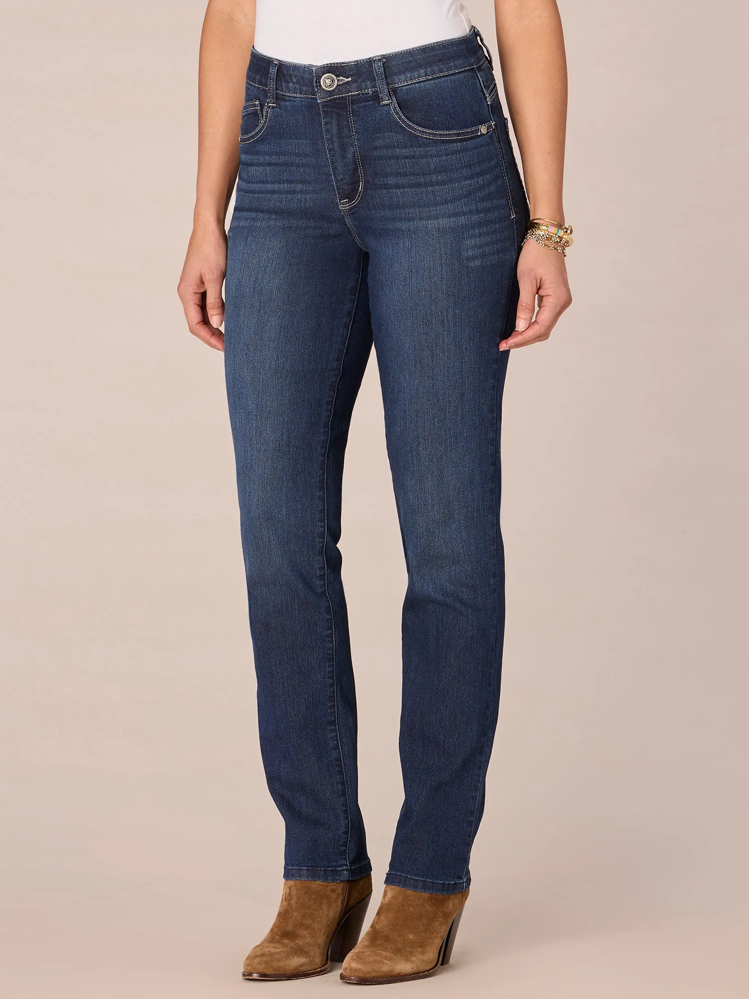 "Ab"solution® Petite High Rise Straight Leg Indigo Jeans