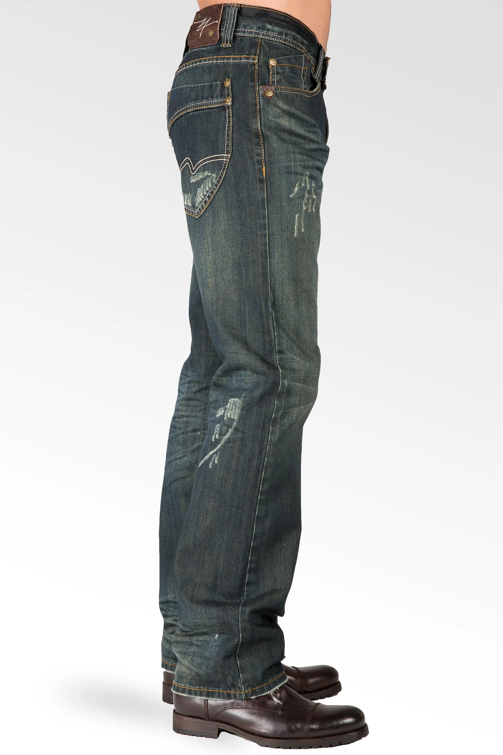 Relaxed Straight Ripped Faded Vintage Premium Denim Signature 5 Pocket Jeans Wrinkle Whisker