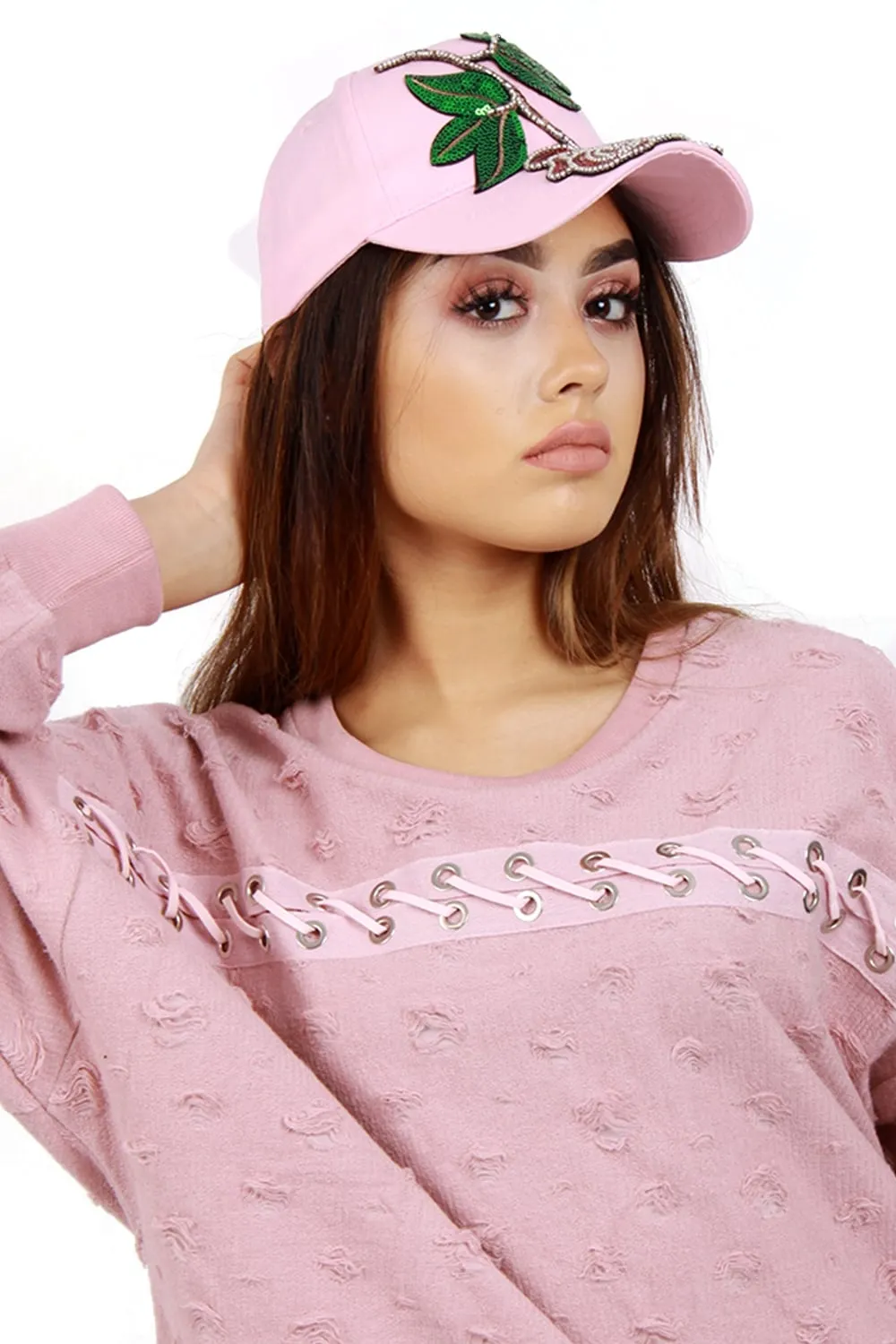 Rose Embroidered Sequins Beads Baseball Cap