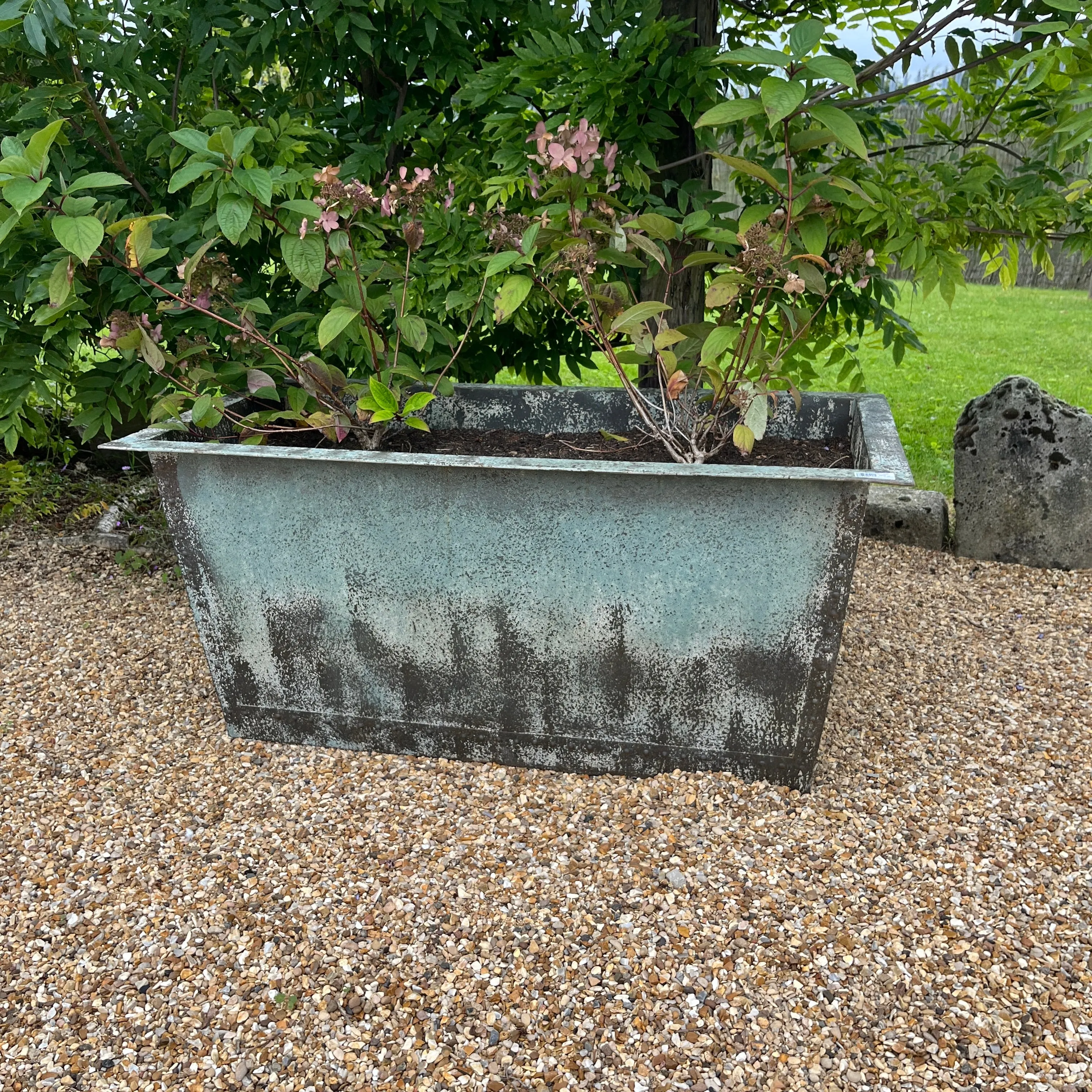 Rustic Verdigris Studded Iron Trough Planter