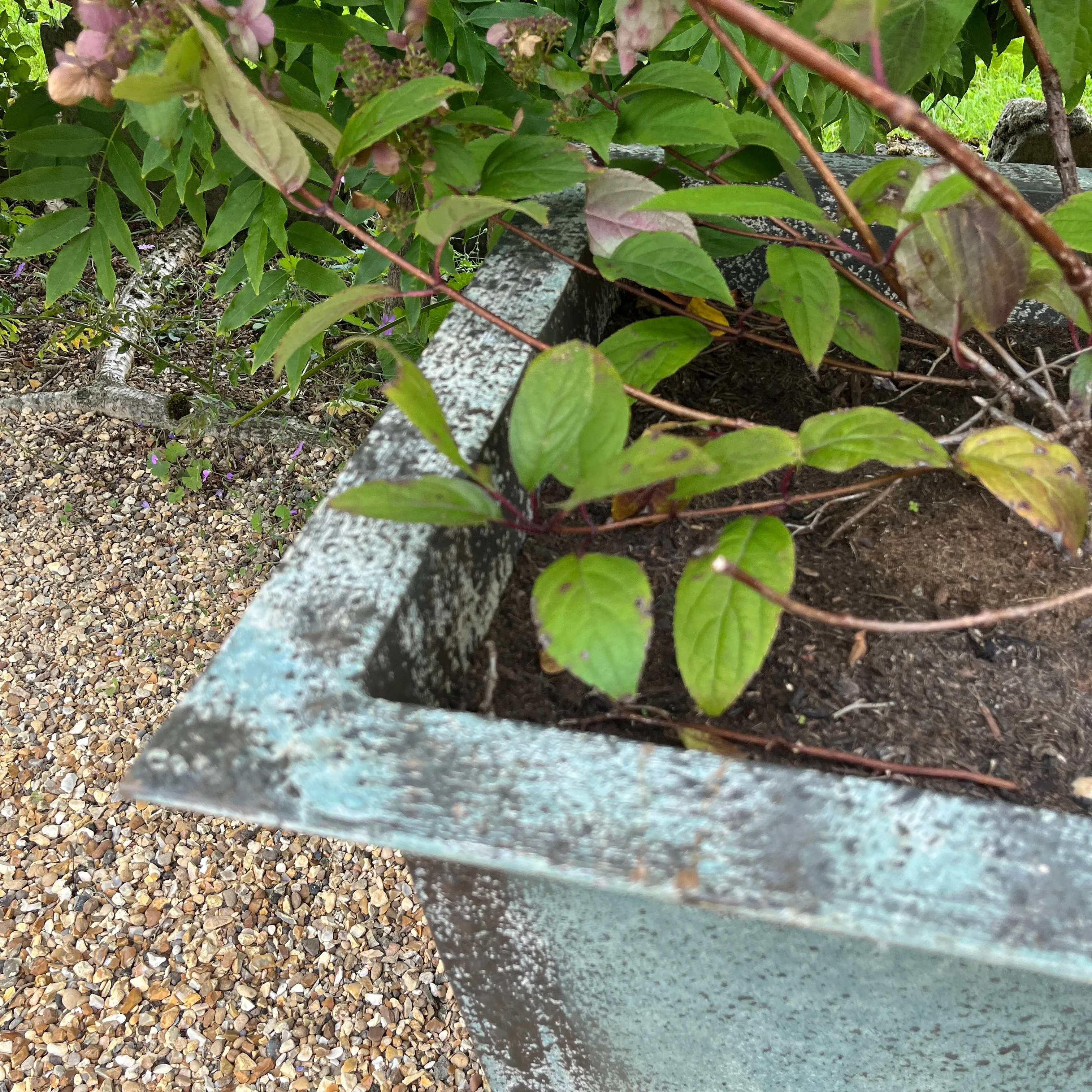 Rustic Verdigris Studded Iron Trough Planter