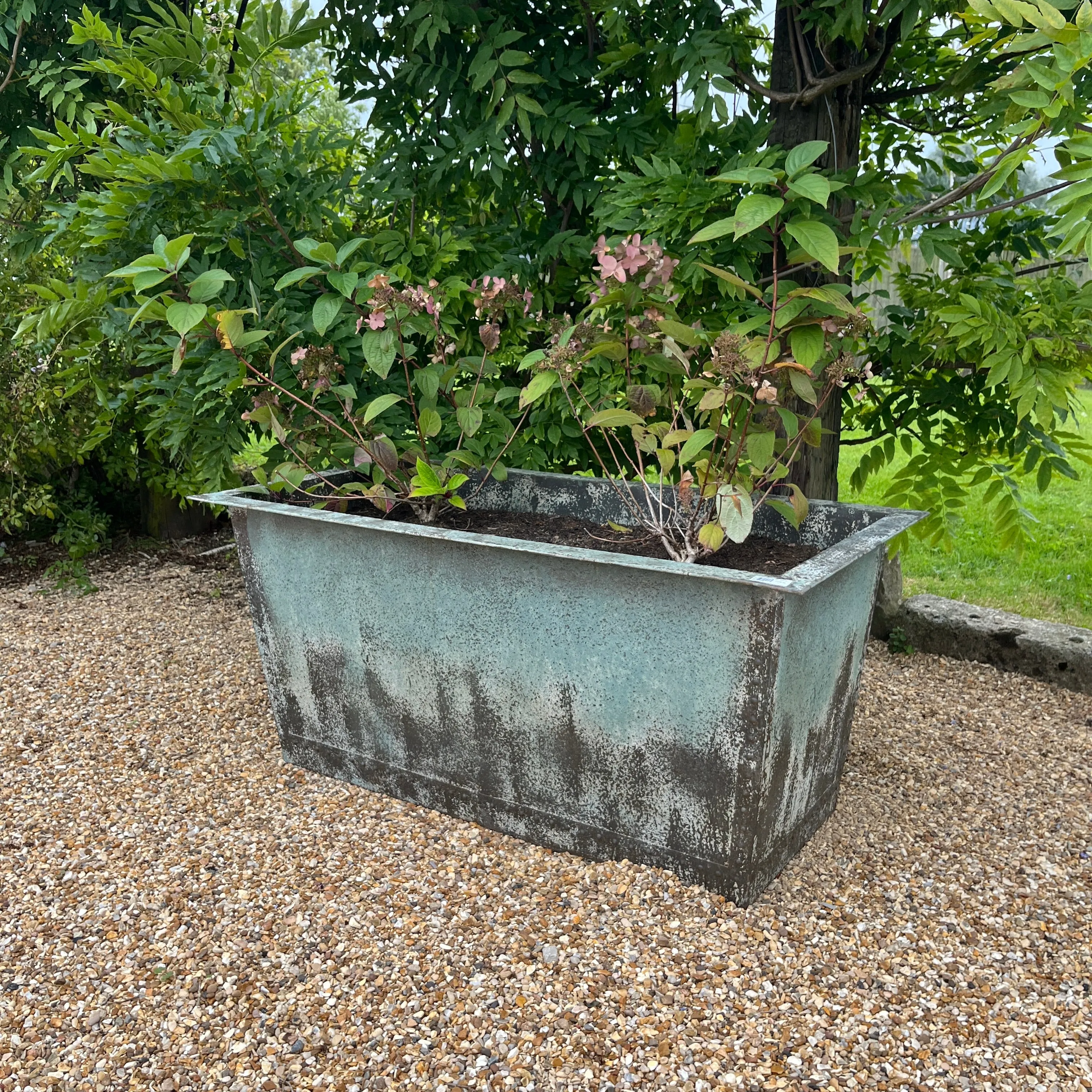 Rustic Verdigris Studded Iron Trough Planter