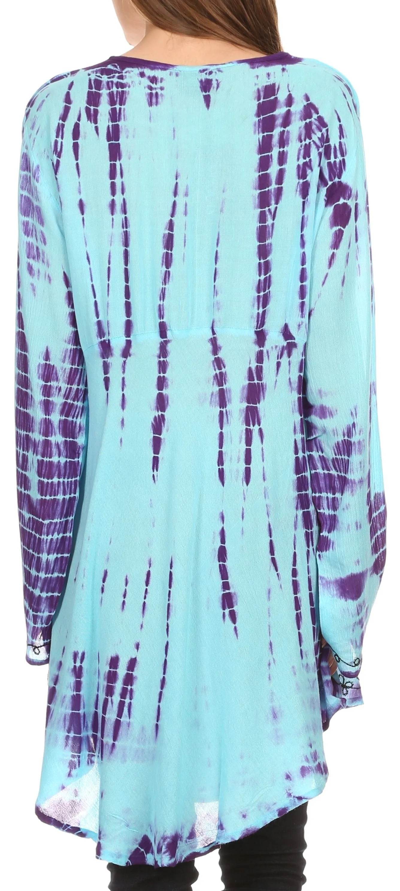 Sakkas Arissa Long Sleeved Tunic Blouse Embroidered Tie Dye Circle Dress / Cover Up