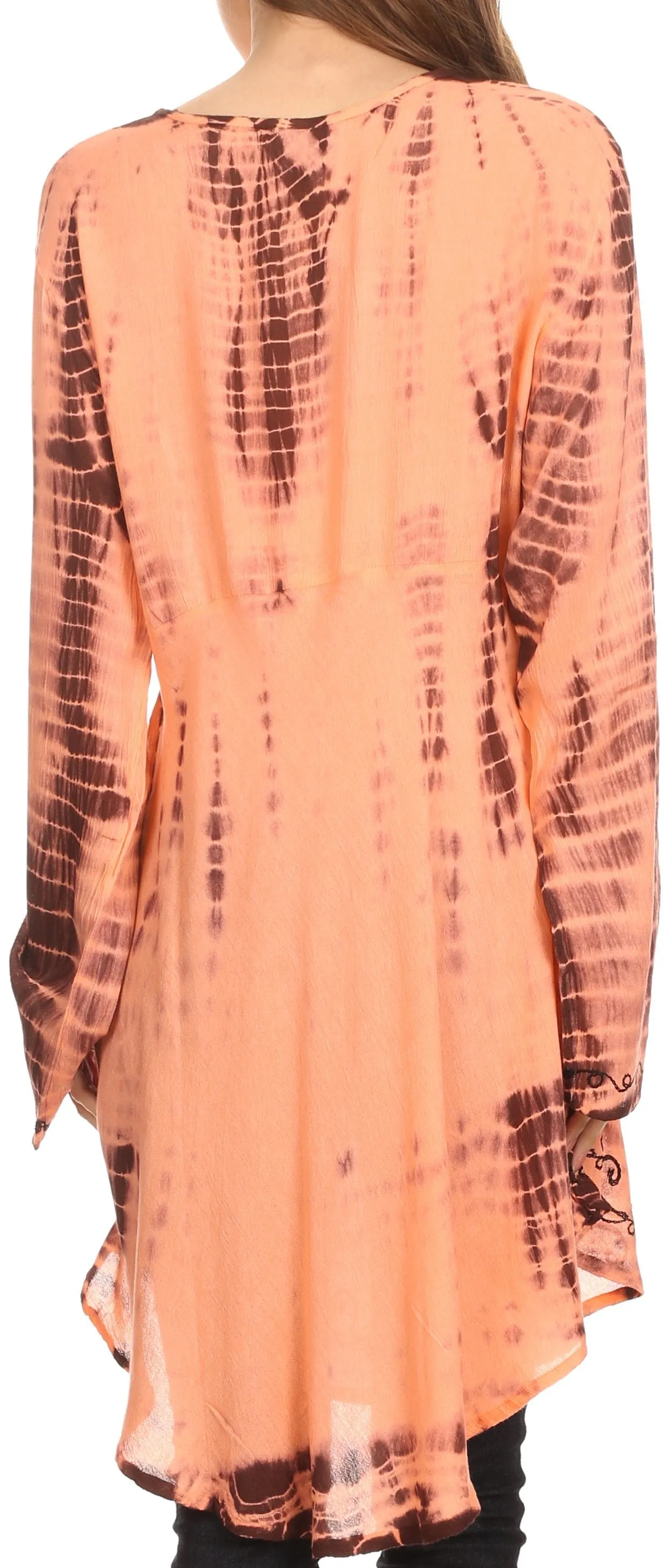 Sakkas Arissa Long Sleeved Tunic Blouse Embroidered Tie Dye Circle Dress / Cover Up