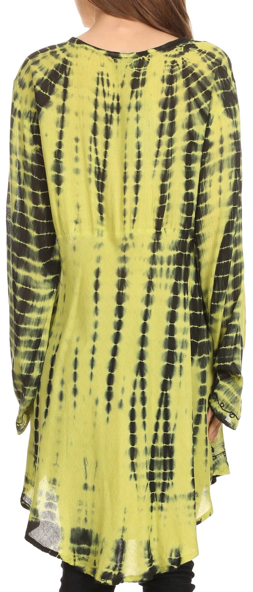 Sakkas Arissa Long Sleeved Tunic Blouse Embroidered Tie Dye Circle Dress / Cover Up