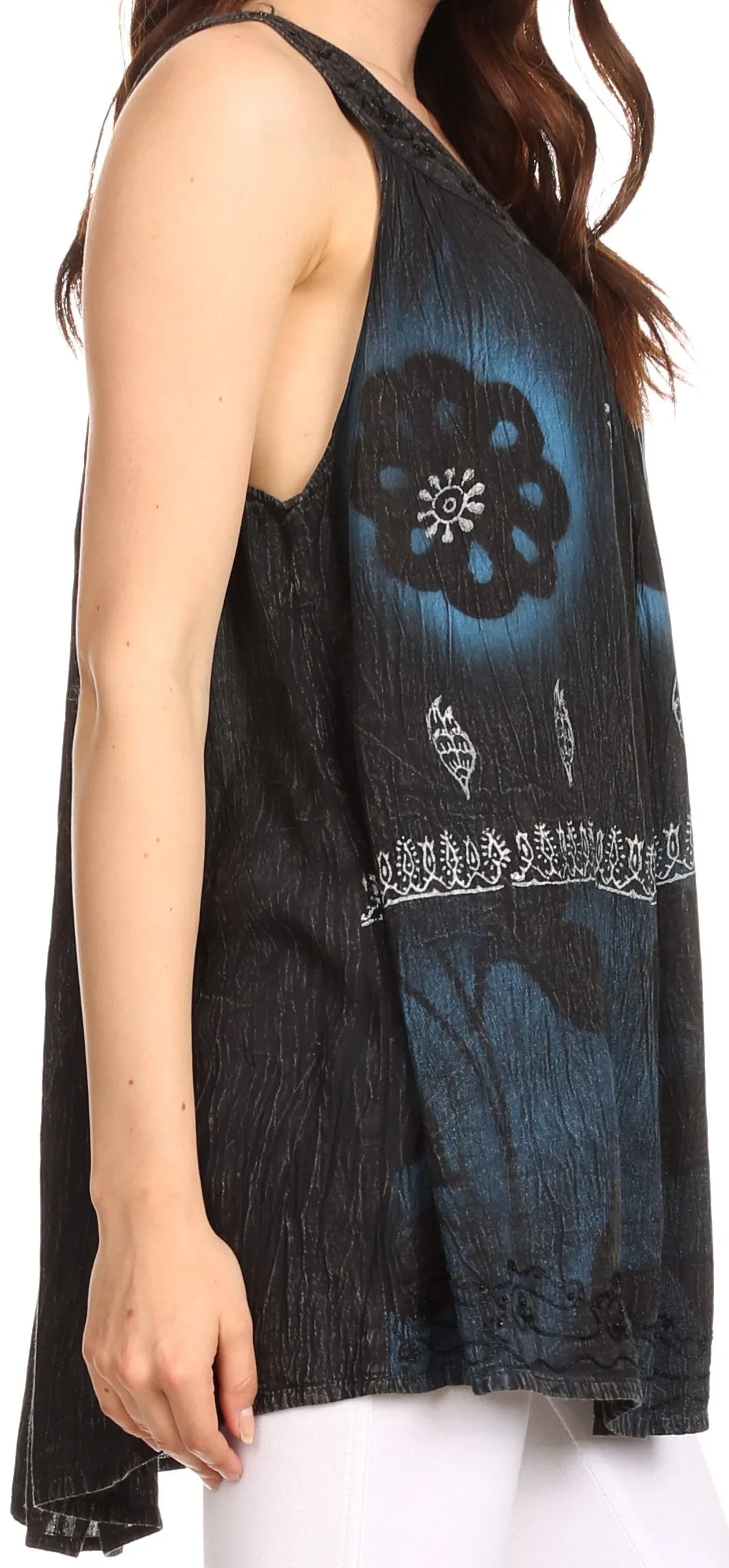 Sakkas Goregianna Long Embroidered Sequin Printed Batik Beaded Tank Top Blouse Top