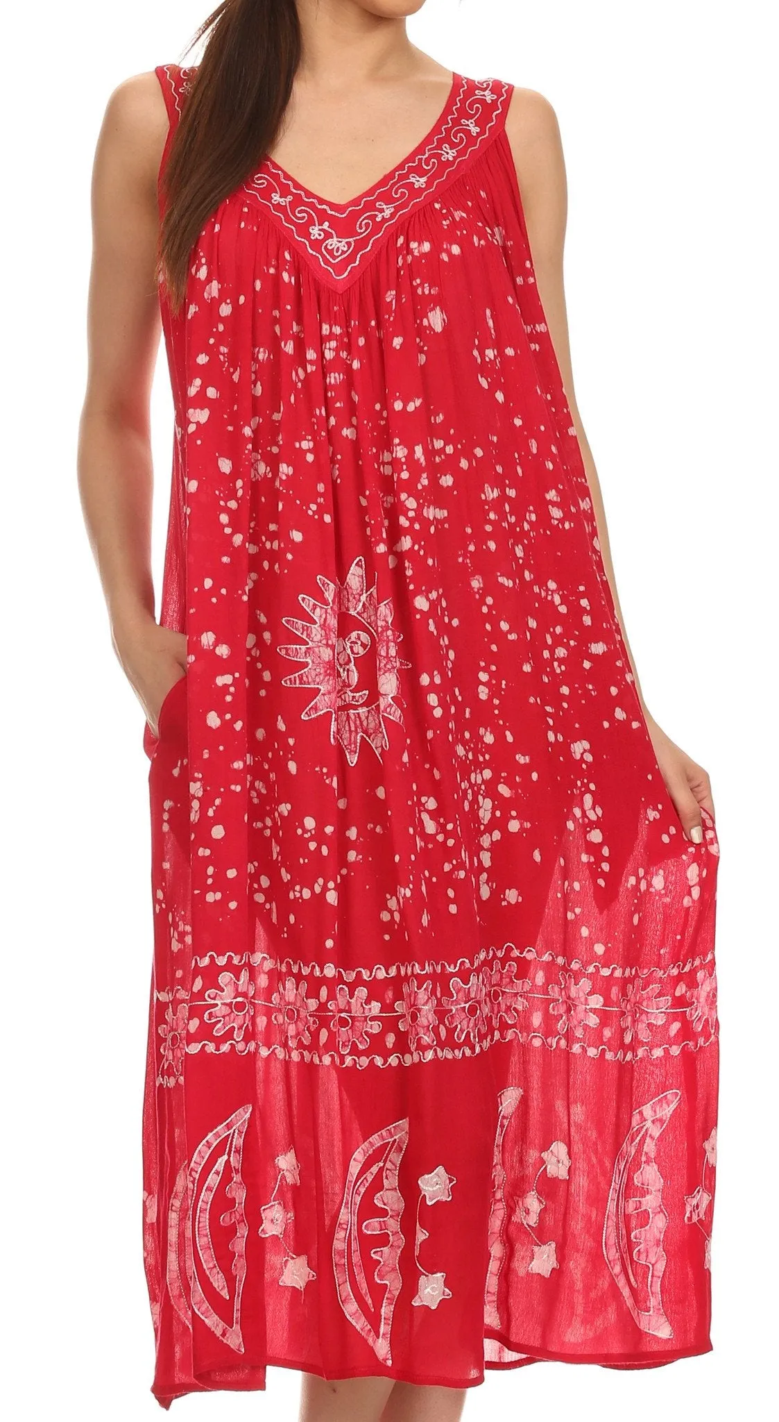 Sakkas Jaelyn Embroidered Tank Top Split Neck Broomstick Dress / Cover Up