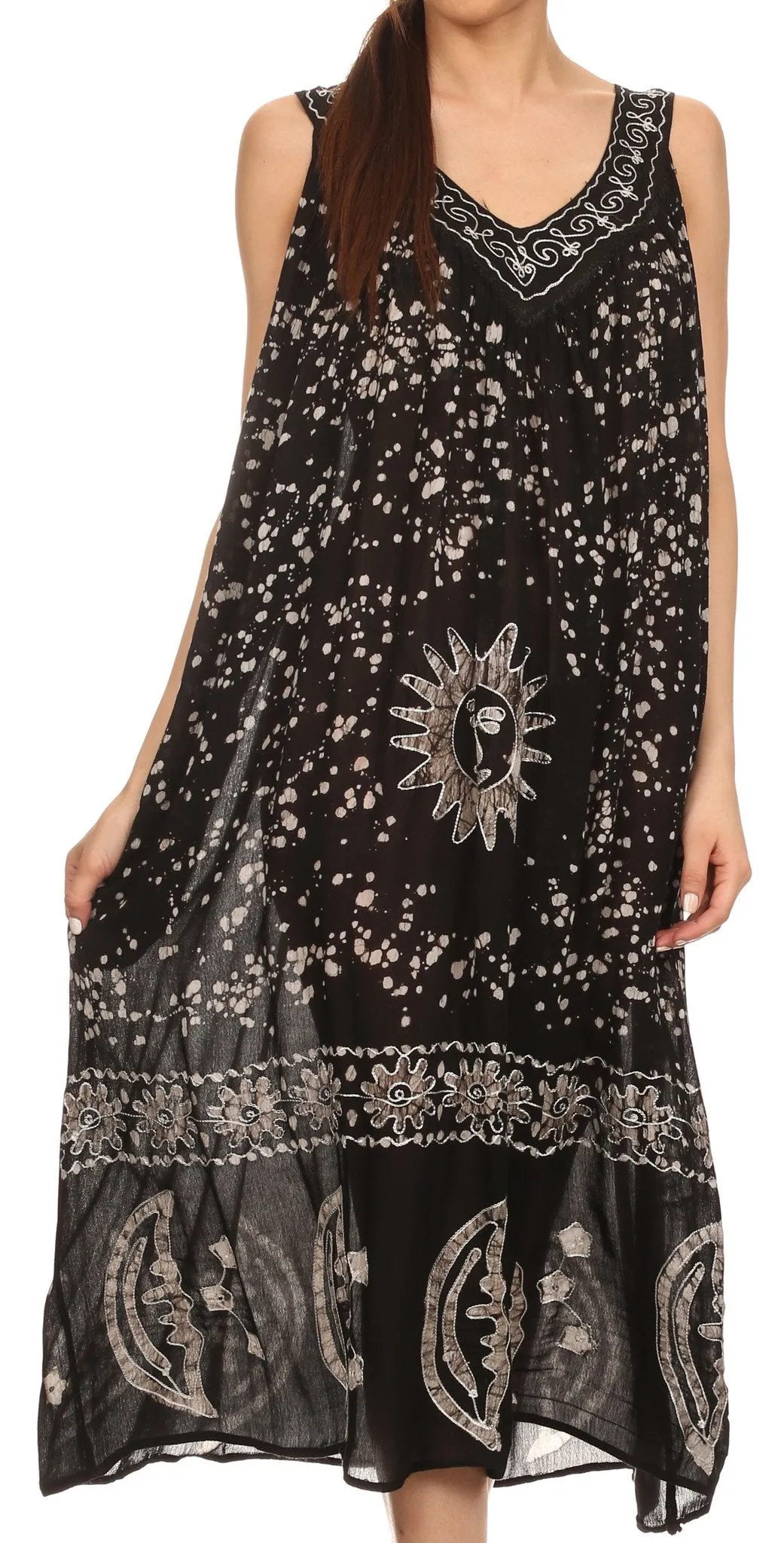 Sakkas Jaelyn Embroidered Tank Top Split Neck Broomstick Dress / Cover Up