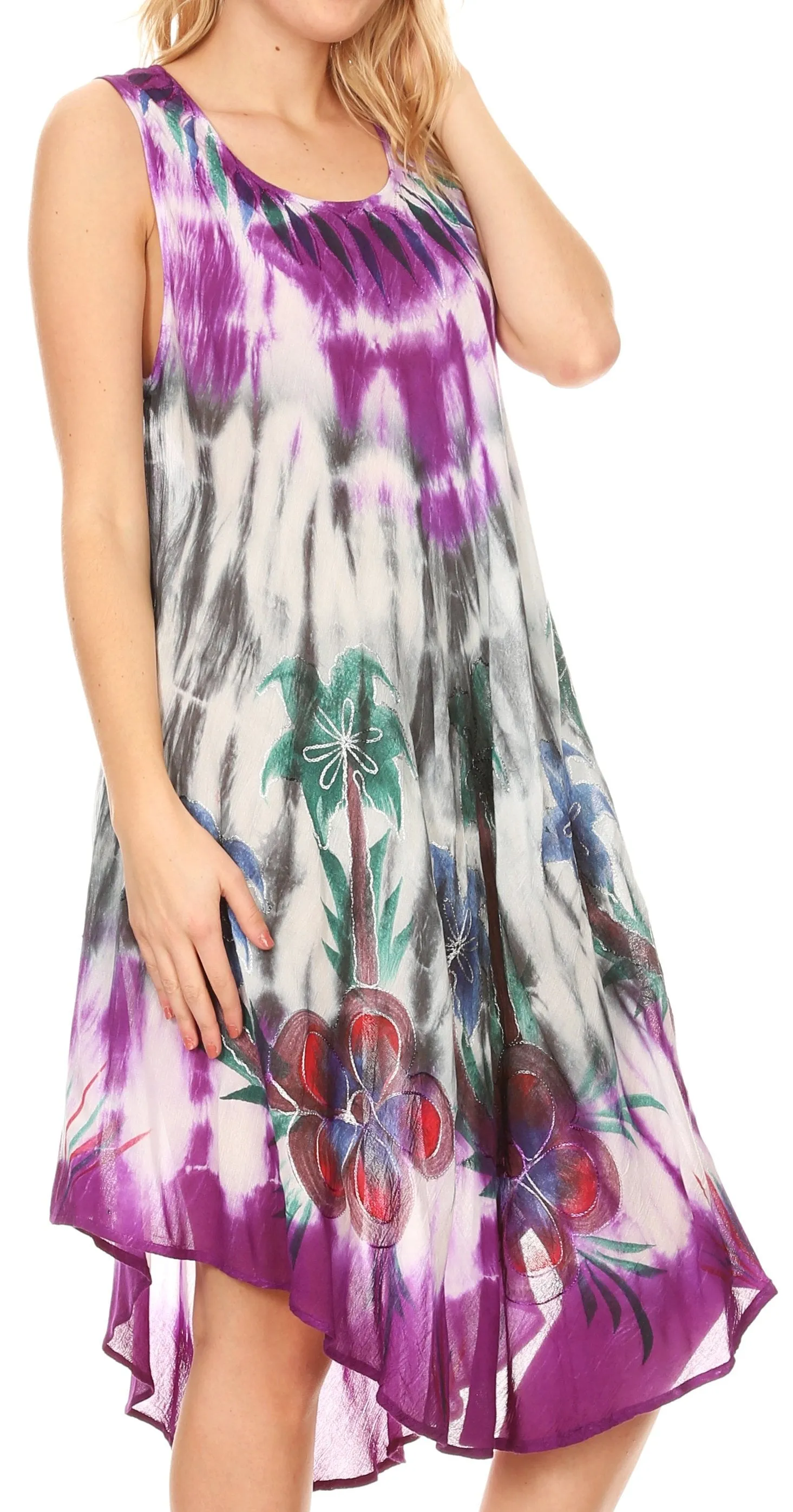 Sakkas Jimena Women's Tie Dye Sleeveless Caftan Dress Sundress Flare Floral Print