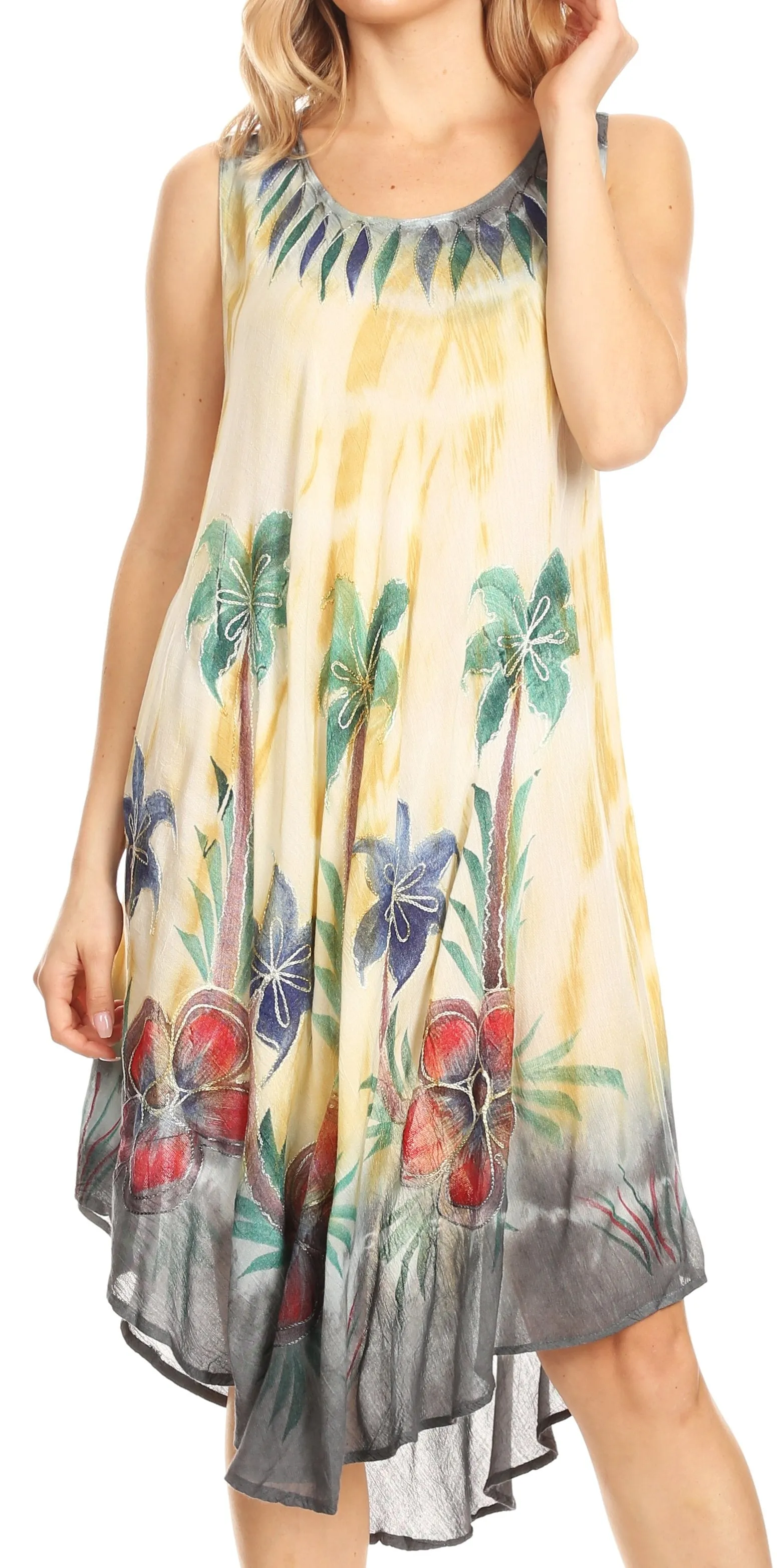 Sakkas Jimena Women's Tie Dye Sleeveless Caftan Dress Sundress Flare Floral Print