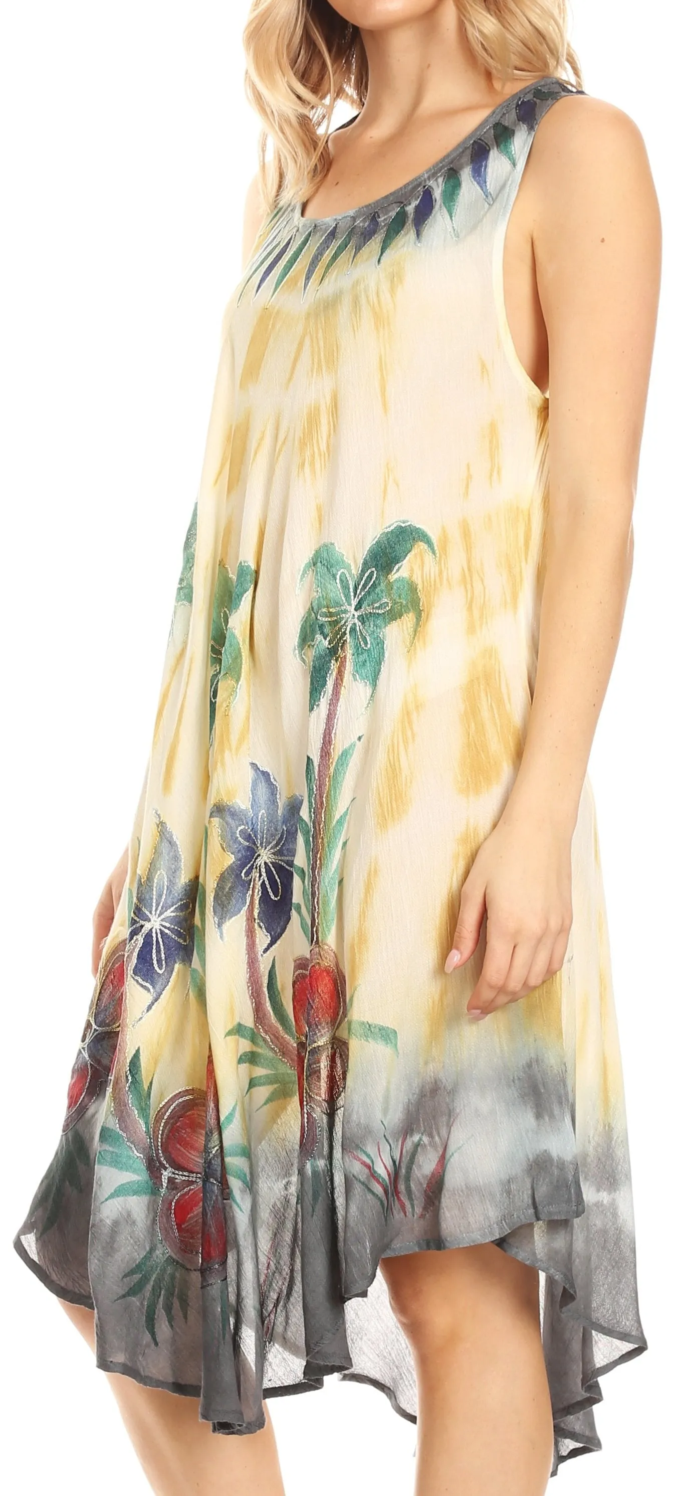 Sakkas Jimena Women's Tie Dye Sleeveless Caftan Dress Sundress Flare Floral Print