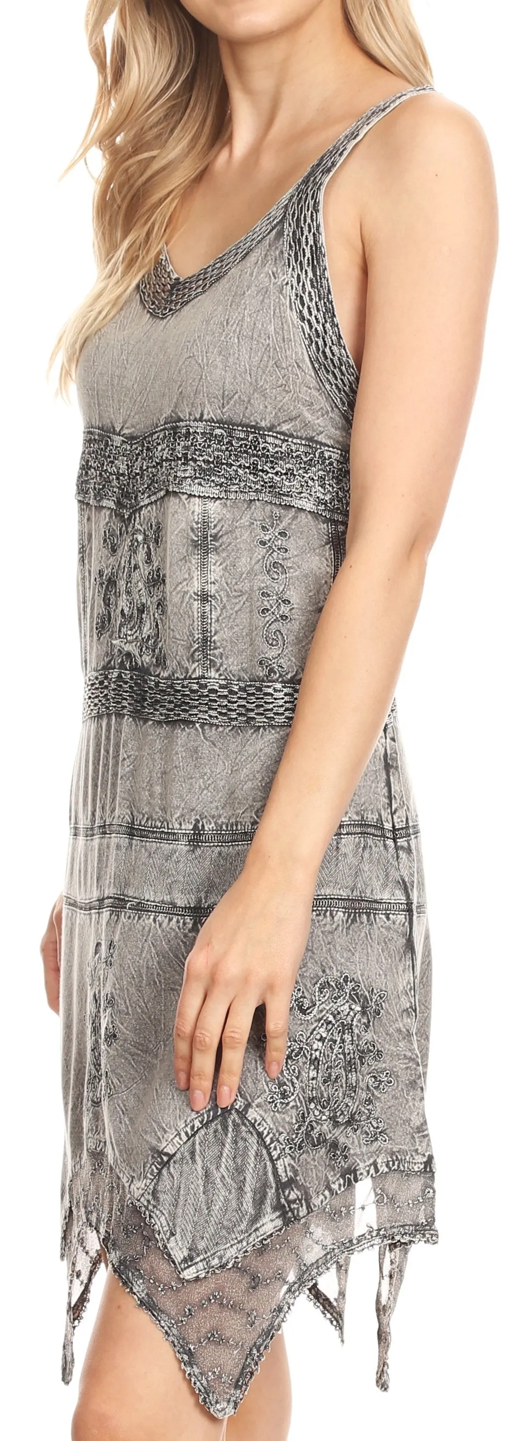 Sakkas Sonia Womens Sleeveless Bohemian Summer Casual Short Dress Stonewashed