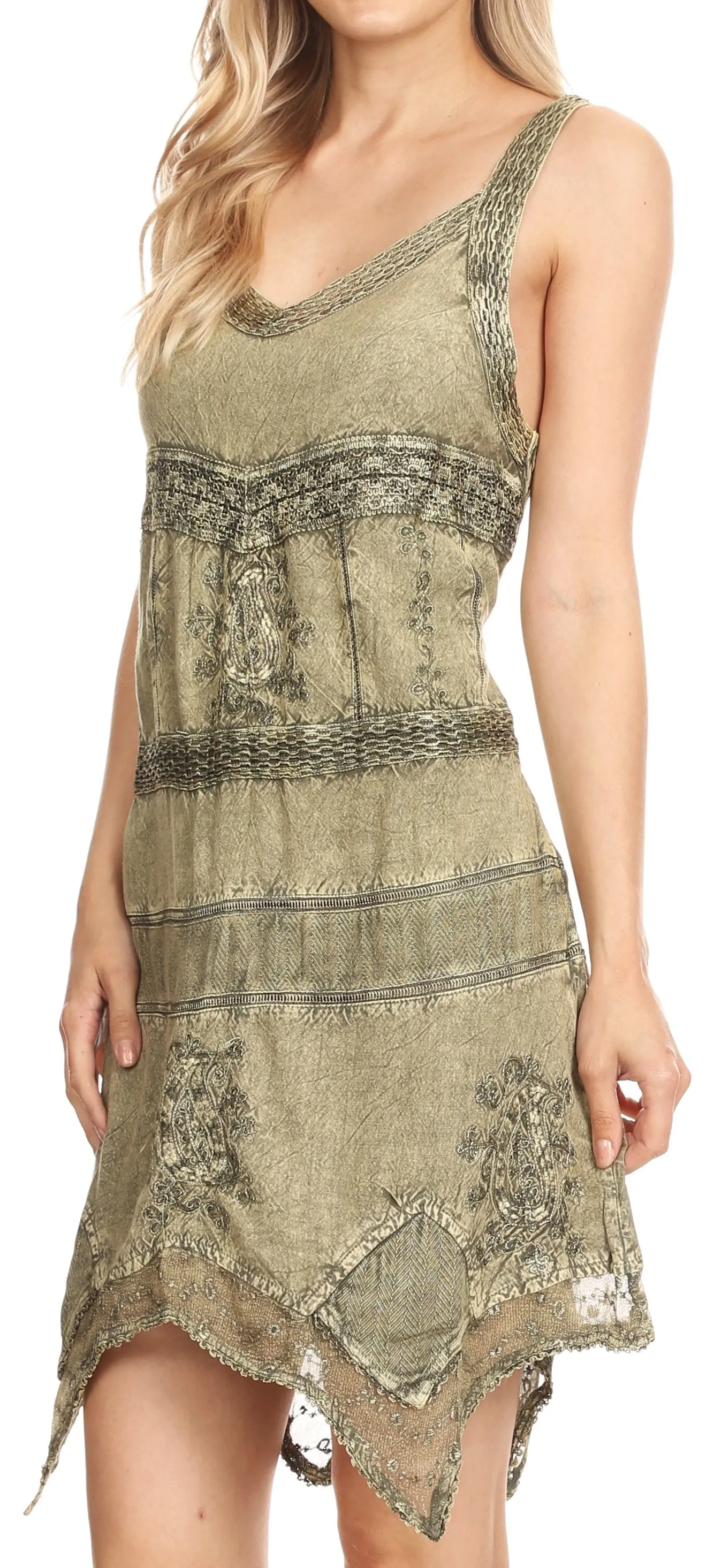 Sakkas Sonia Womens Sleeveless Bohemian Summer Casual Short Dress Stonewashed