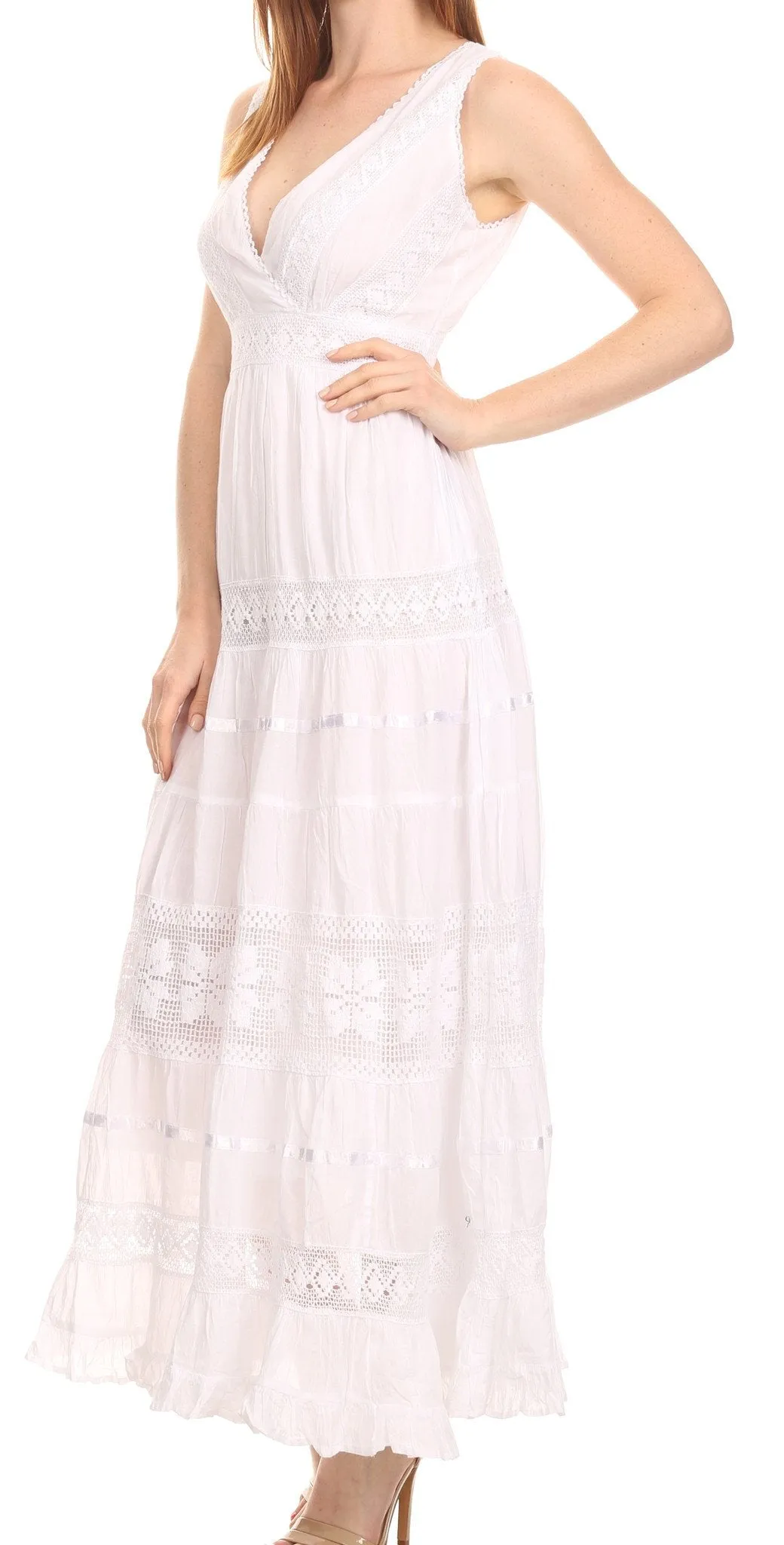 Sakkas Yuki Long Sleeveless Cross Over Lace Embroidered Summer Day Dress