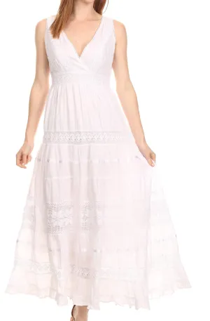 Sakkas Yuki Long Sleeveless Cross Over Lace Embroidered Summer Day Dress