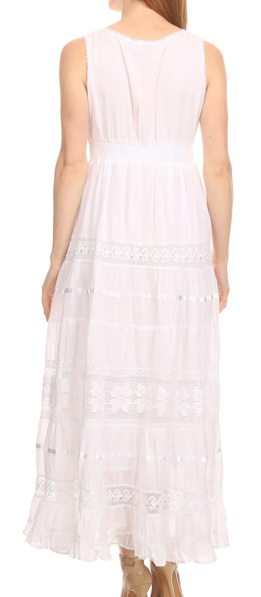 Sakkas Yuki Long Sleeveless Cross Over Lace Embroidered Summer Day Dress