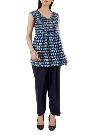 Set Of Blue Pintex Stitch Pure Cotton Kurta And Dhoti