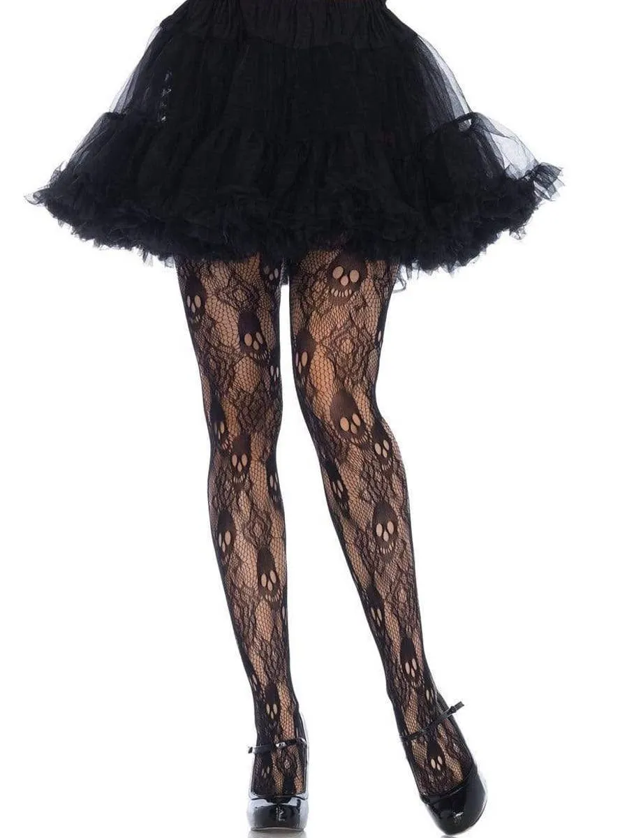 Skull Lace Black Plus Size Womens Halloween Stockings