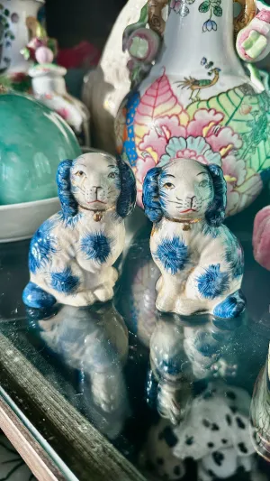 Staffordshire Dogs, Reproduction, Pair- Blue and White Chinoiserie