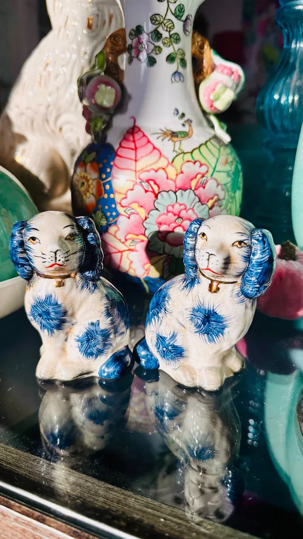 Staffordshire Dogs, Reproduction, Pair- Blue and White Chinoiserie