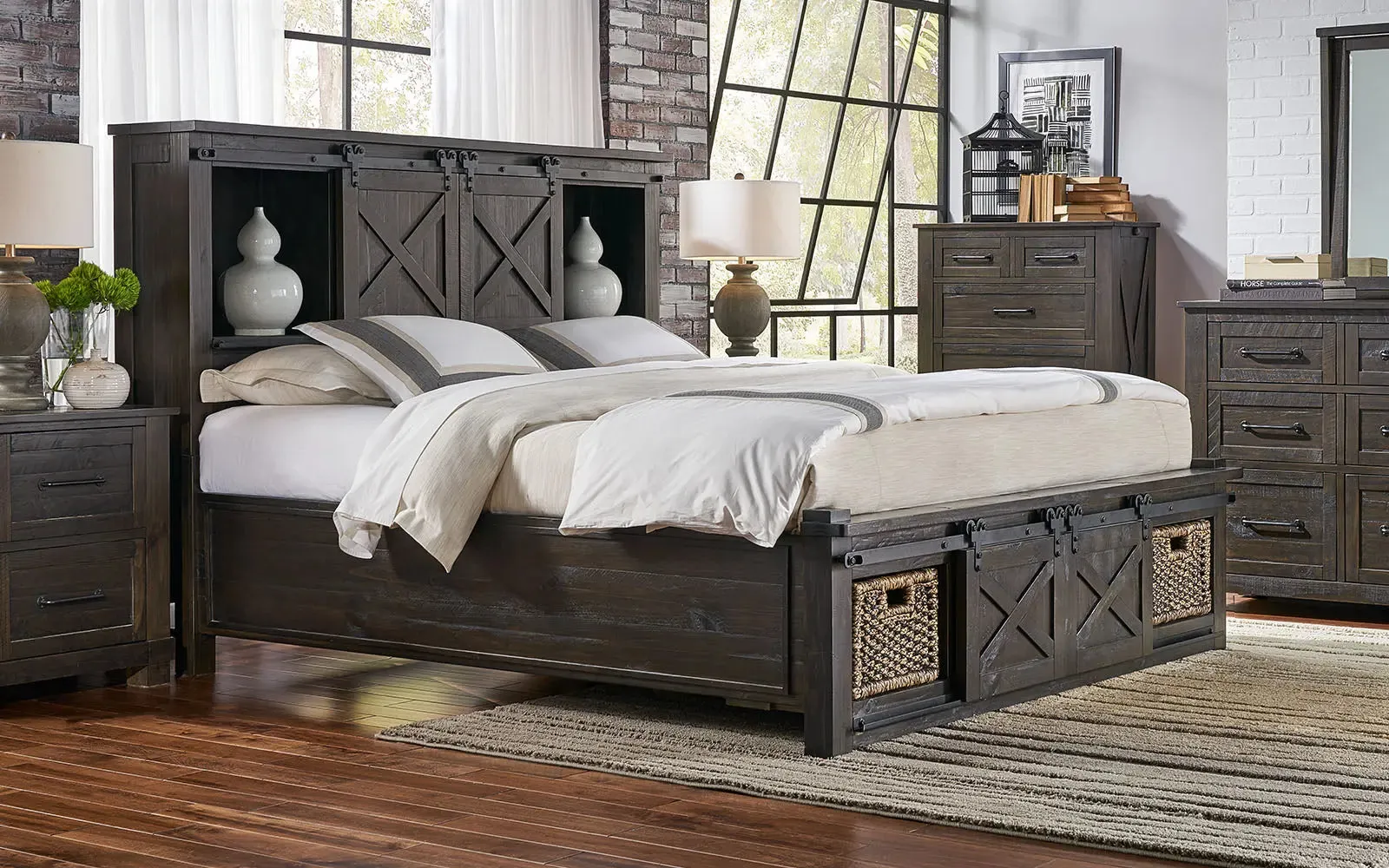 Sun Valley King Bed – Storage Headboard W/ Rotating Storage