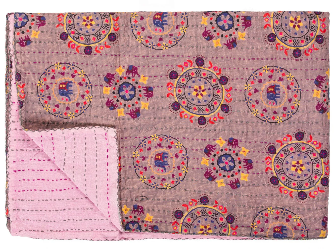 Taj Hotel Home Decor Kantha Cotton Throw | 50"x70" | 16