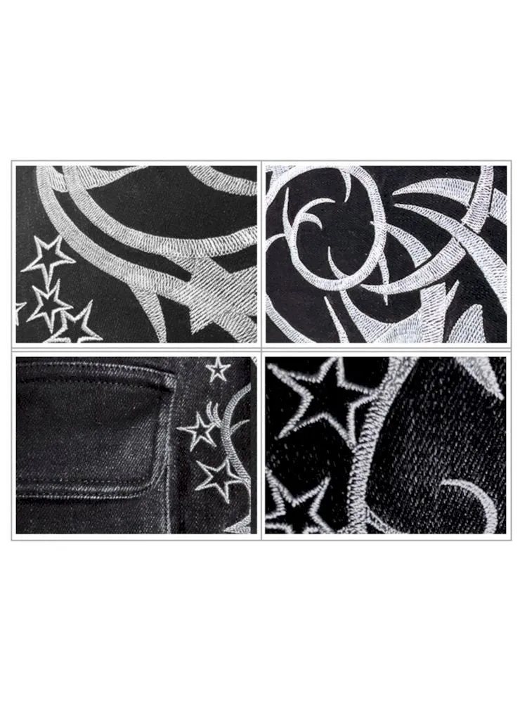 Totem Pentagram Embroidered Jeans【s0000009409】