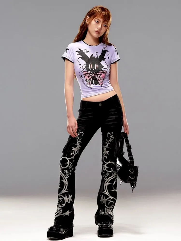 Totem Pentagram Embroidered Jeans【s0000009409】