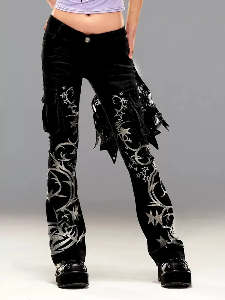 Totem Pentagram Embroidered Jeans【s0000009409】