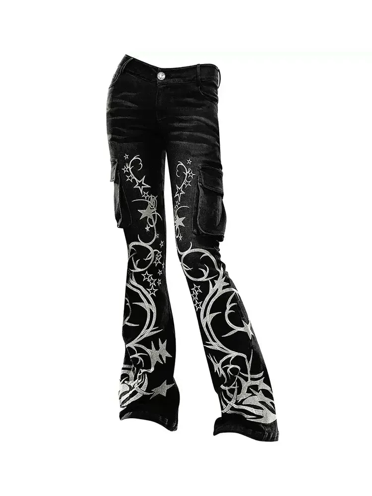 Totem Pentagram Embroidered Jeans【s0000009409】