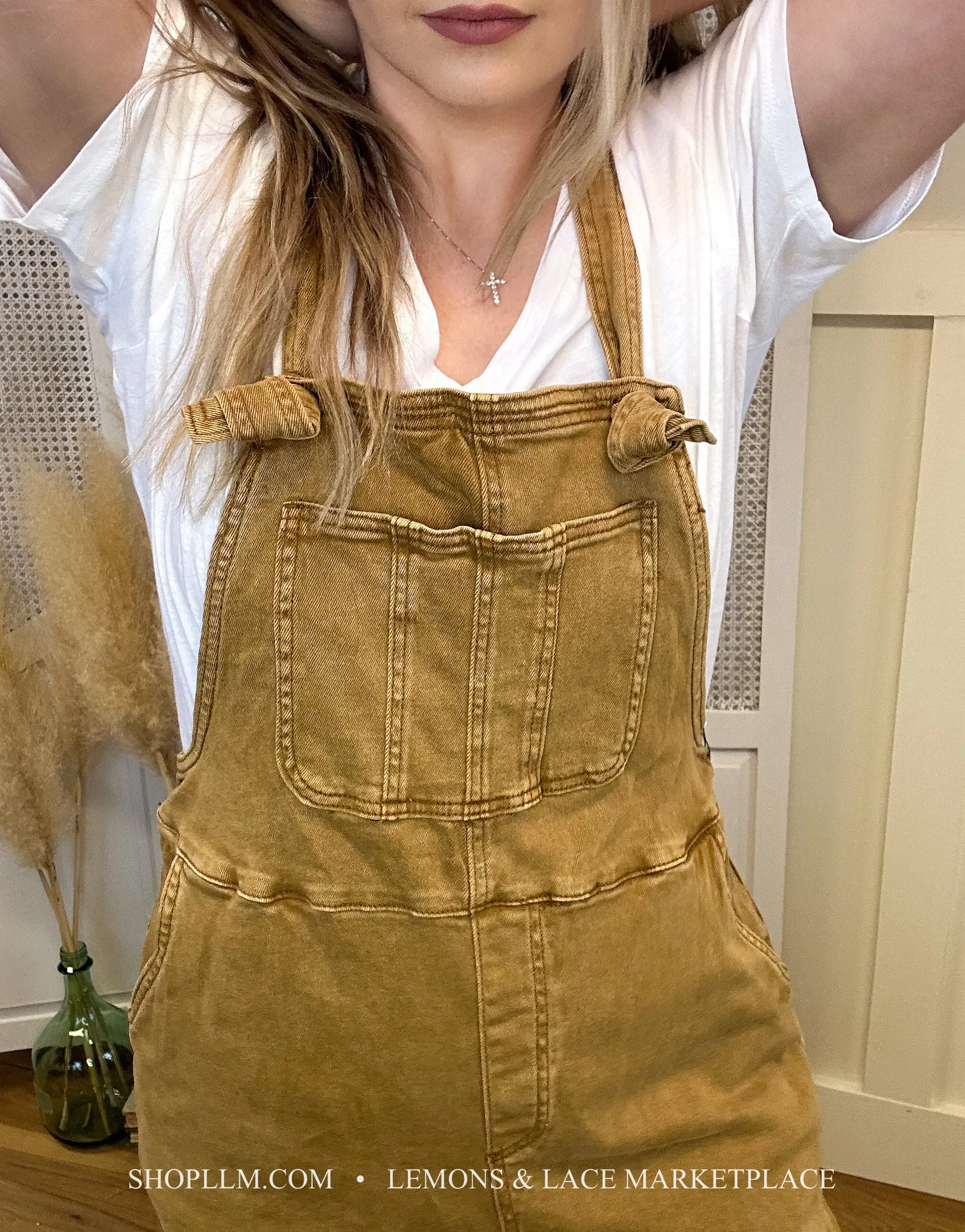 Washed Knot Strapped Relaxed Overalls