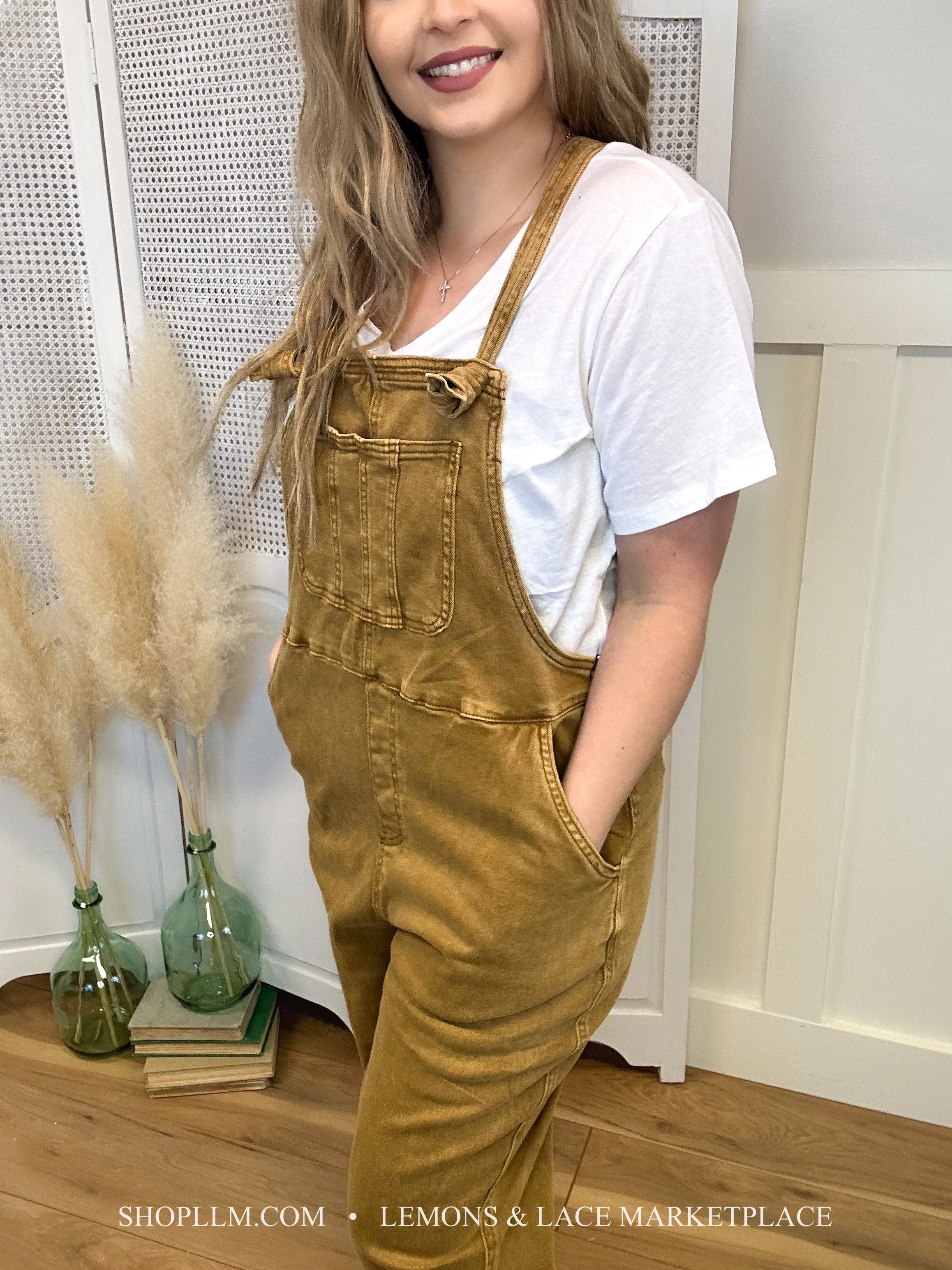 Washed Knot Strapped Relaxed Overalls