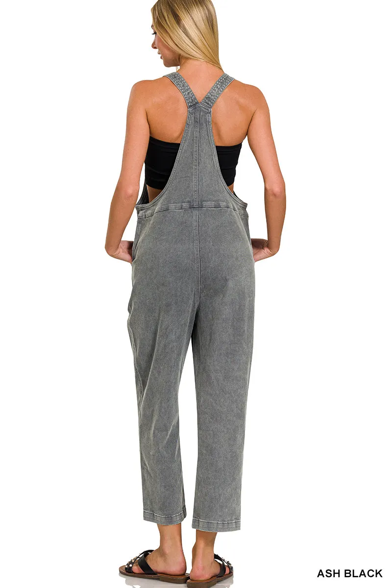 Washed Knot Strapped Relaxed Overalls