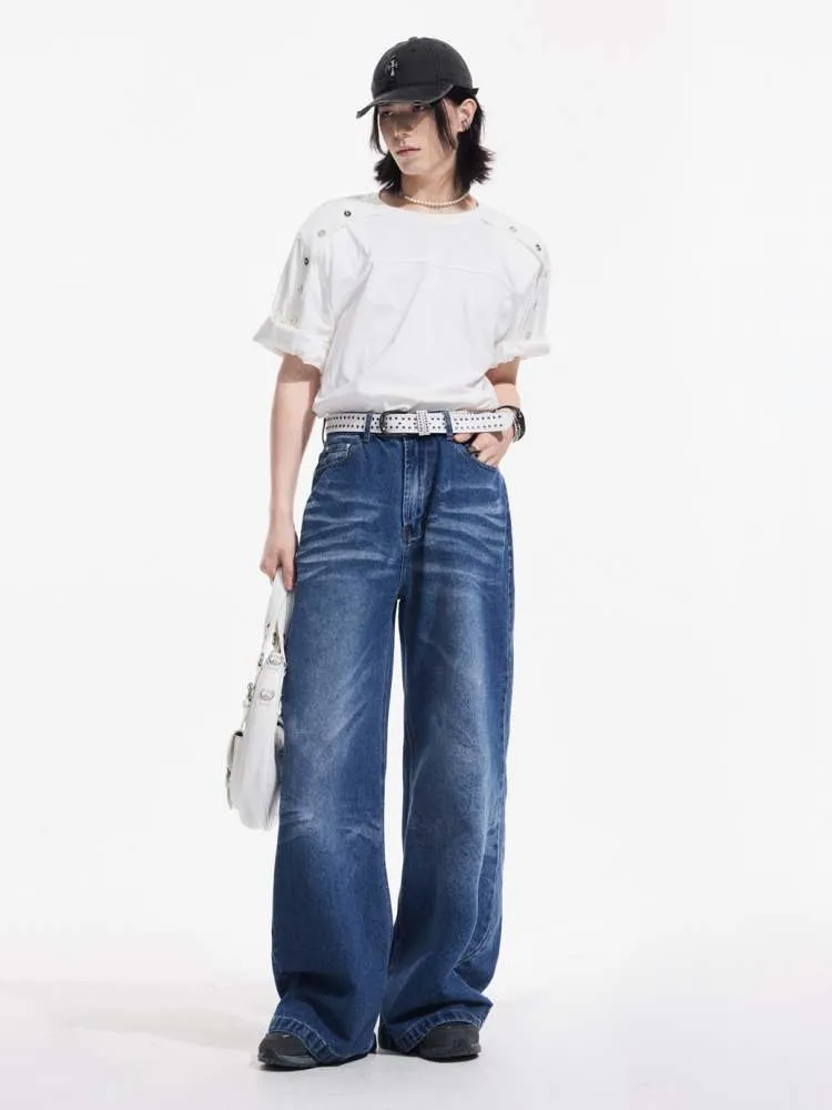 Wrinkle Processing Wide Washed Jeans【s0000006729】